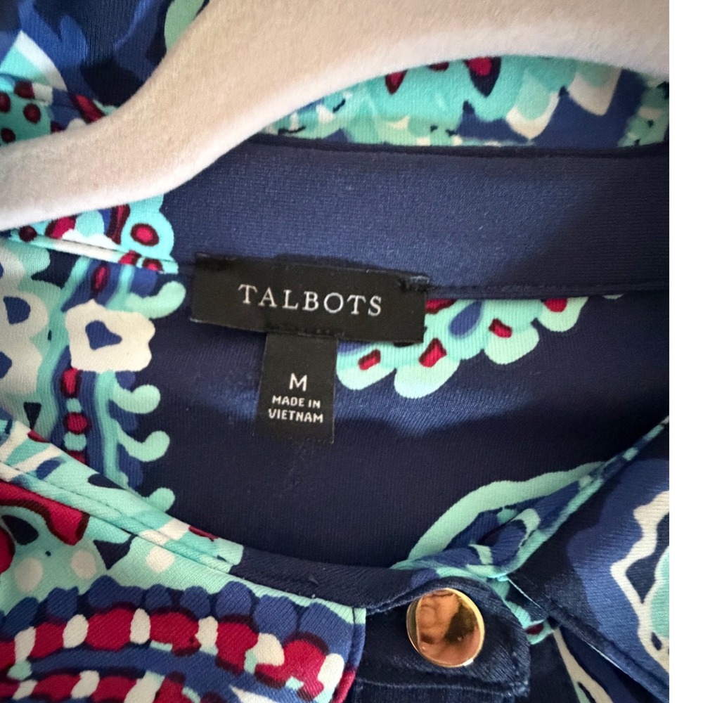 Talbots Womens Navy Blue Paisley Print Long Sleeve Button Front Shirt Dress M - Picture 7 of 7